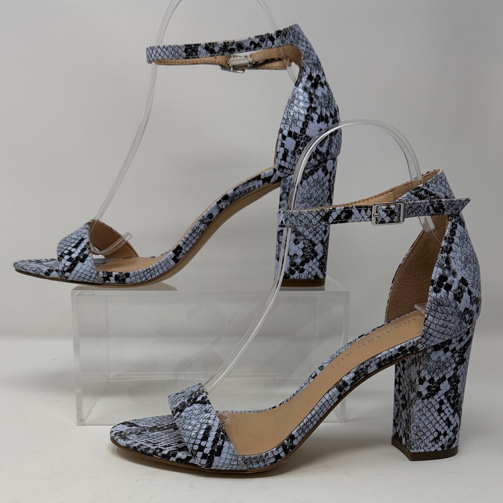 Madden Girl Beella Snakeskin Patterned Block Heel Open Toe Sandals Size 7